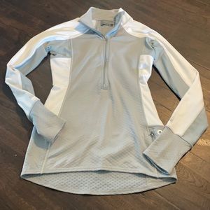 ATHLETA heat zone womens fitted half zip jacket gray and white size xs